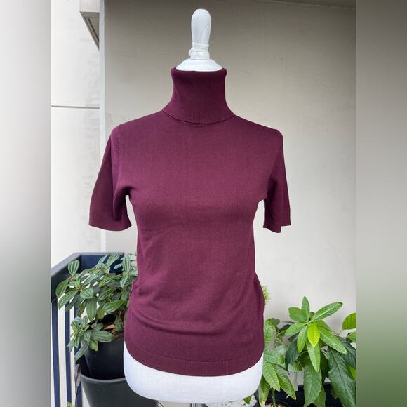 ☘️ Mango Short Sleeve Turtleneck in Burgundy / Mauve, L - Picture 1 of 12